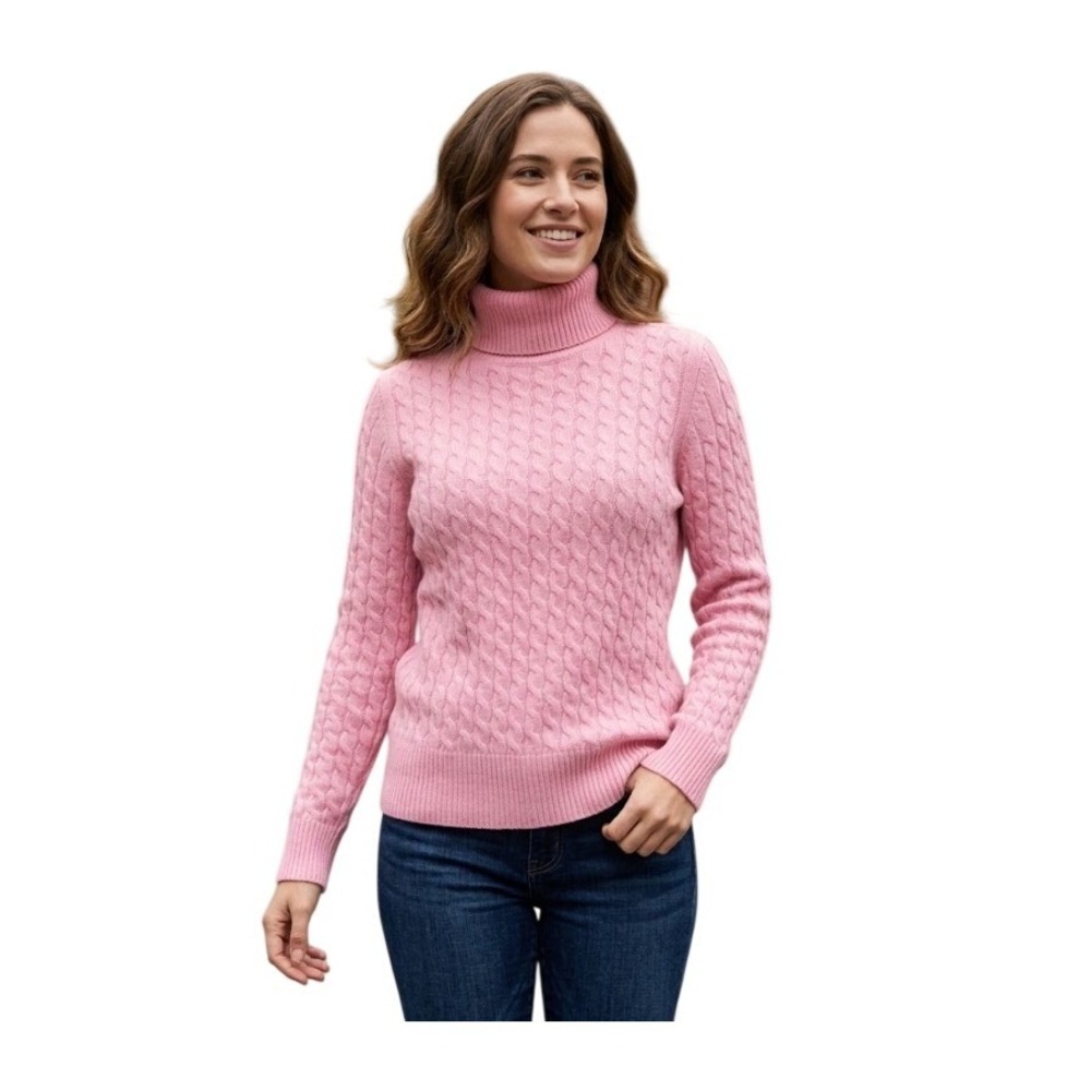 Geneva‎ Pink Cashmere Cable Knit Turtleneck Sweater M